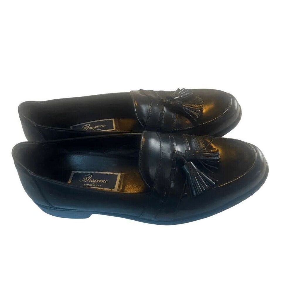 Cole haan Bragano By Cole Haan Men's Black Leather Moc Toe Tassel Loafer size  1